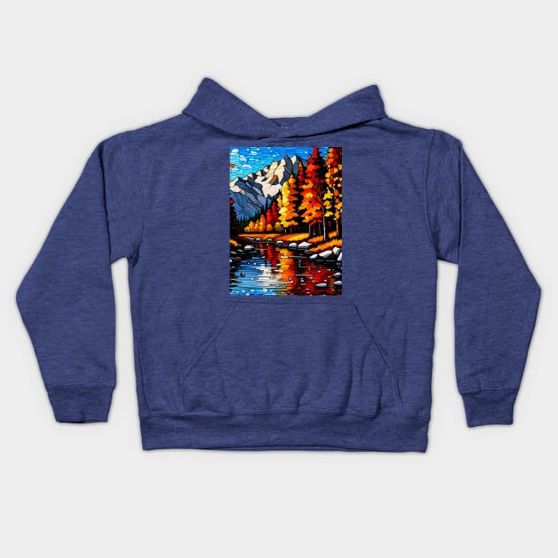 Stained Glass River Running Amid Autumn Foliage Kids Hoodie by Chance Two Designs